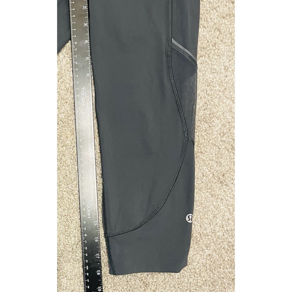 Lululemon Pace Rival Crop Leggings Womens 4 Gray Stretch Mesh Pants Mid Rise - Picture 3 of 5